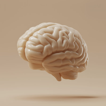 Monochromatic brain floating isolated on a minimalist beige background, representing intelligence...