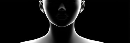 Human head silhouette with bright outline against a dark background representing identity and mystery. Human head silhouette creating anonymity conceptの写真素材