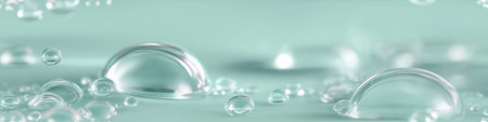 Clear microbubbles suspended in a light aqua-tinted transparent serum creating a hydrating texture....