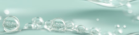 Clear microbubbles suspended in a light aqua-tinted transparent serum creating a hydrating texture....