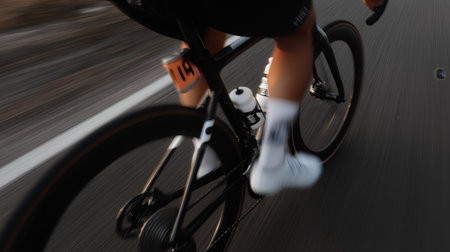 Cyclist riding bicycle with motion blur, emphasizing speed, fitness, and movement. Cyclist...