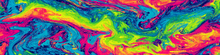Vibrant suminagashi marbling creating a colorful liquid abstract background with neon hues. Neon...