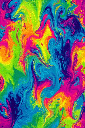 Vibrant suminagashi marbling creating a colorful liquid abstract background with neon hues. Neon...