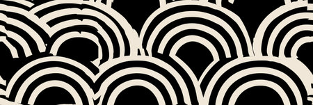 Seamless geometric pattern featuring overlapping black arc shapes on a light background. Black and...