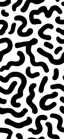 Abstract pattern featuring thick black squiggly organic lines on a white background. Black squiggly...