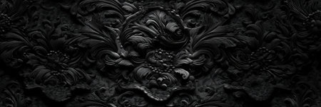 Dark baroque pattern with ornate scrollwork forming an elegant textured background. Dark baroque...