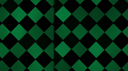 Repeating geometric diamond pattern featuring dark green and black colors creating a textured...