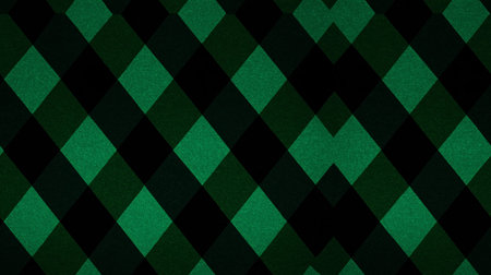 Repeating geometric diamond pattern featuring dark green and black colors creating a textured...