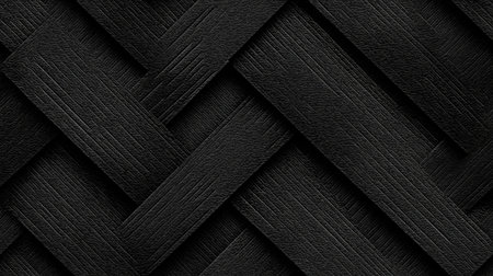 Seamless black geometric pattern with overlapping chevron shapes forming a textured abstract...