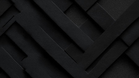 Seamless black geometric pattern with overlapping chevron shapes forming a textured abstract...