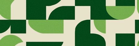 Abstract simple geometric shapes in green and cream forming a creative repeating pattern. Geometric abstract pattern creating seamless background designの写真素材