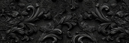 Dark ornate baroque style repeating pattern forming an elegant classic background. Dark baroque...