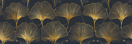 Ginkgo leaves forming a decorative elegant pattern on a dark background. Ginkgo leaf stylized...