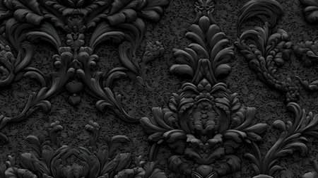 Dark ornate baroque style repeating pattern forming an elegant classic background. Dark baroque...
