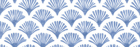 Repeating pattern showing stylized Japanese asa-no-ha motif in indigo blue. Japanese seamless...