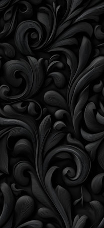 Dark seamless intricate foliage pattern creating an elegant embossed texture background. Dark...