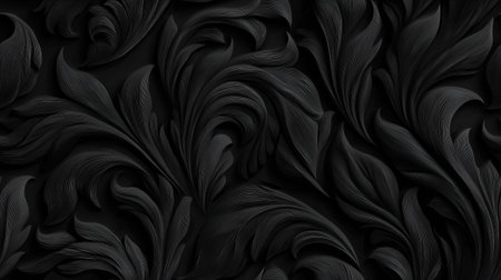 Dark seamless intricate foliage pattern creating an elegant embossed texture background. Dark...