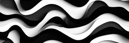 Abstract wavy lines creating a flowing black and white seamless pattern background. Abstract wavy...