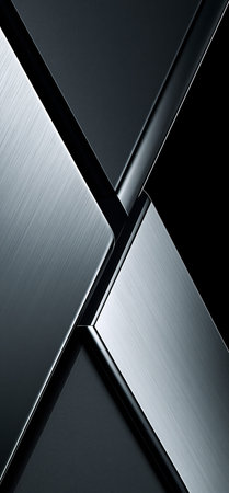 Layered dark grey and silver brushed metal textures create a sleek modern abstract background. Abstract dark metallic brushed surfaces minimal background