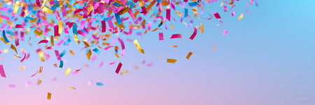 Bright colorful confetti falling over a pastel gradient, leaving space for copy. Floating colorful confetti creating joyful celebration background