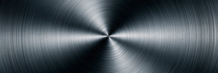 Dark metallic texture featuring radial brushing and a bright central highlight. Brushed metal surface showing circular texture and reflection