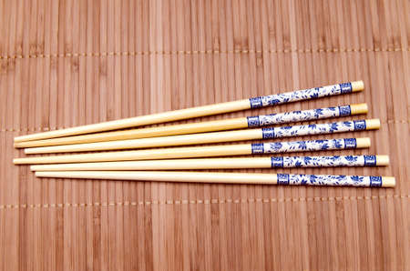 bamboo chopsticks on the matの写真素材
