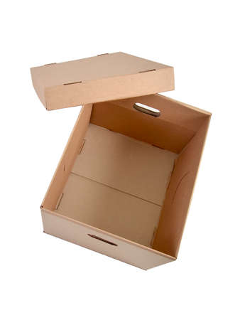 An open cardboard box on a white background