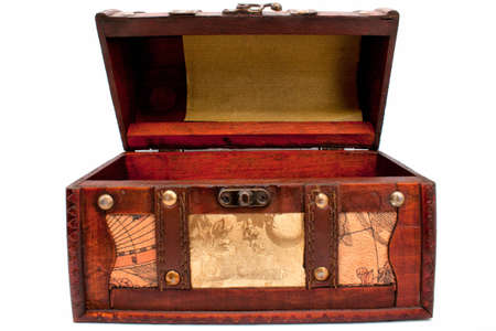 Chest Antique large open on a white backgroundの写真素材