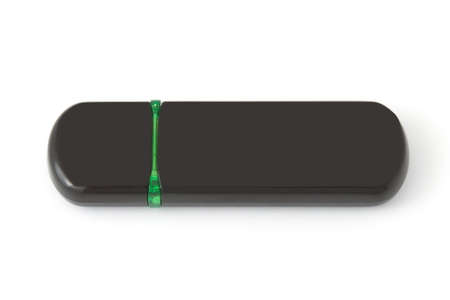 usb flash drive black on white backgroundの写真素材