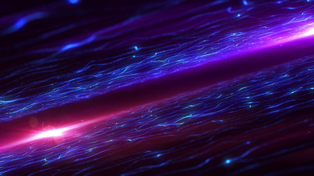 Abstract noises dots animation with lens flares on dark. Blue waves flow render with depth of filed...