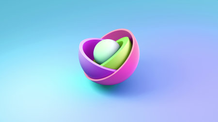 Abstract sphere with geometric forms 3d render on blue background. Minimalist shape elements 3d scene.の写真素材
