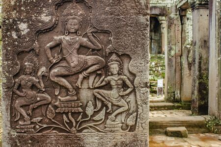 Bas-relief in Angkor Wat templeの写真素材