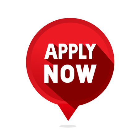 Apply now speech bubble banner. Concept of easy make an application in internet website. Vector illustration. Flat design.のイラスト素材