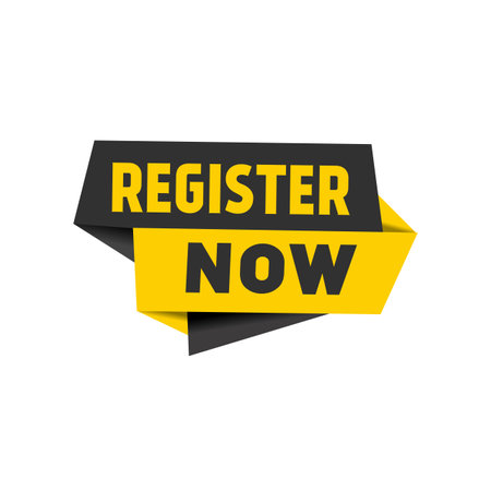 Register now label. Vector banner. Flat style design template.のイラスト素材