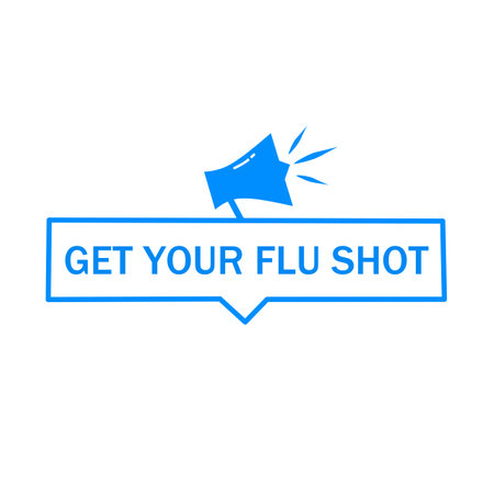 Get your flu shot. badge icon with megaphone design. Vector illustrationのイラスト素材