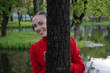 girl in the red  の写真素材