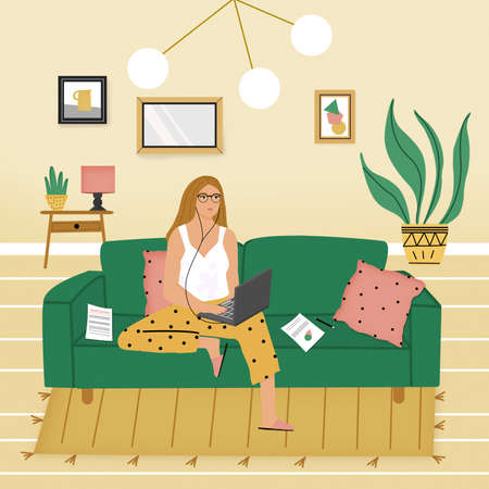 Telecommuting allows you to work in a different place from the office. The work is carried out in a place far from the central offices or the production facilities, using the new information and communication technologiesの写真素材