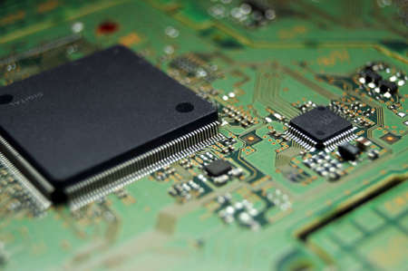 PCB circuit board with componentsの写真素材