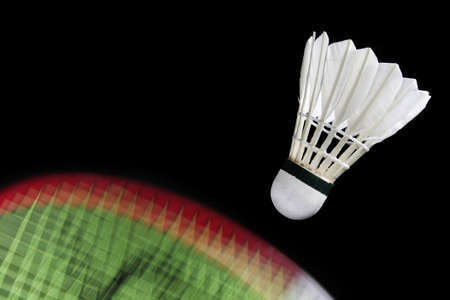Action badminton racket and shuttlecockの写真素材