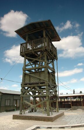 Reconstuction of old watch tower in settlers campの写真素材