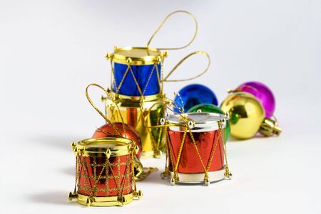 Several colorful christmas tree decorations of different typesの写真素材