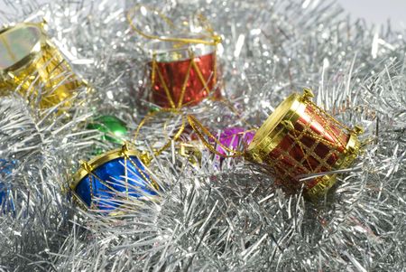 Several colorful christmas tree decorations of different typesの写真素材