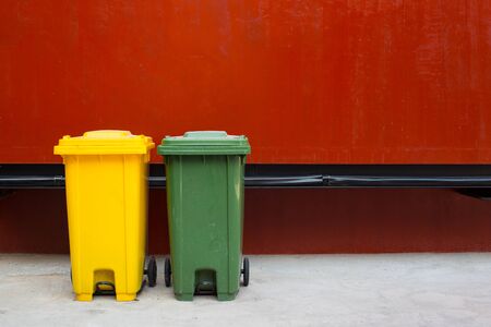 wheelie bins for rubbish, recycling and wasteの写真素材
