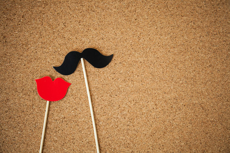 red lipstic and black mustache, couple love conceptの写真素材