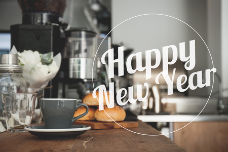 Happy New Year coffee cup background with vintage filterの写真素材