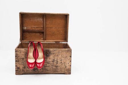 red shoes with box on a white backgroundの写真素材