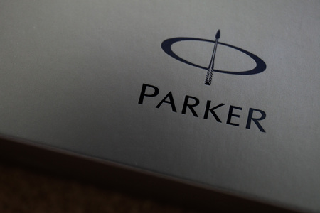 Chiangmai,Thailand - May 21, 2017: Macro shot of Parker Logo on the pen box package.