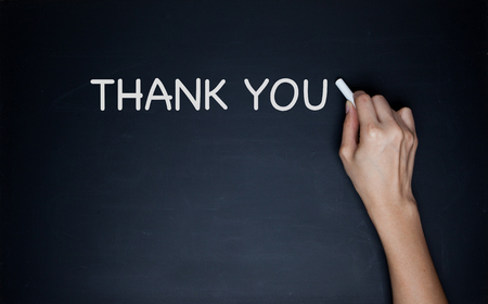 thank you word on chalk boardの写真素材