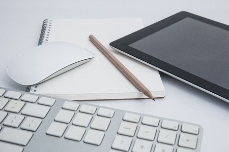 office table with equipmentsの写真素材