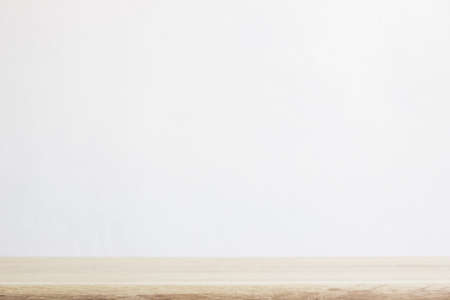 Empty wood table top on blue background, Template mock up for display of productの写真素材